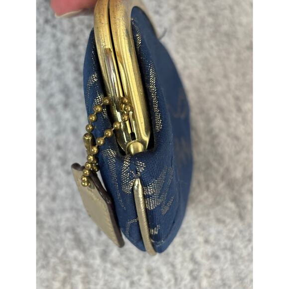 Coach 1941 Blue Gold Logo Print Kisslock Coin Purse #64273 - Picture 4 of 7